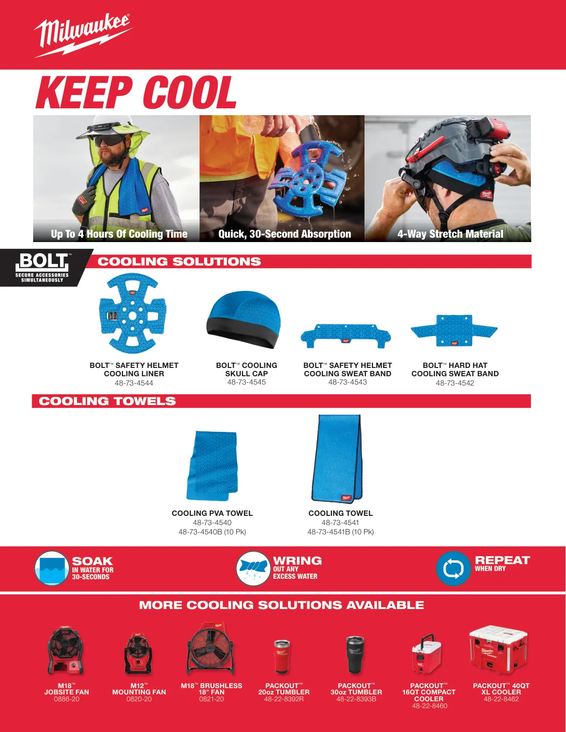 Milwaukee 2024 Cooling Solutions Feature Sheet, PDF page 2: Cooling accessories and fans