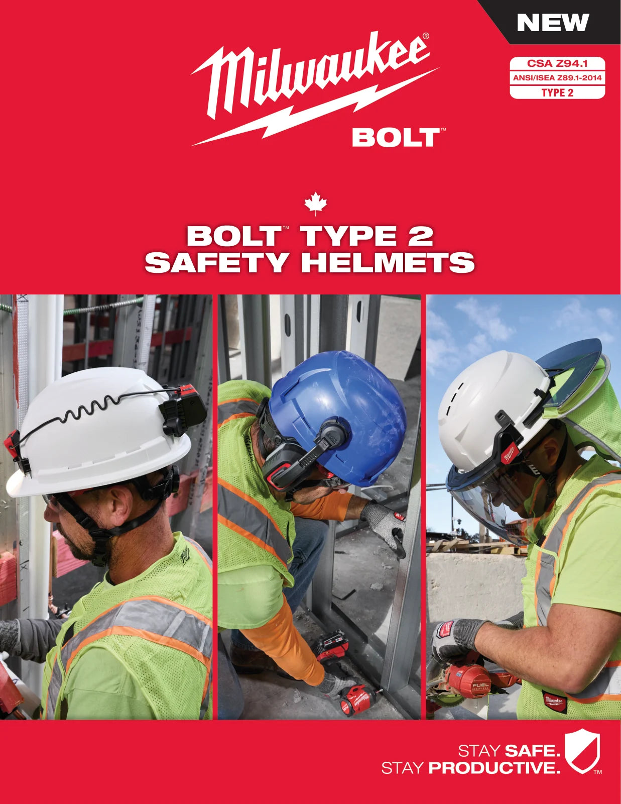 Milwaukee 2025 Canadian BOLT Type 2 Safety Helmets Feature Sheet