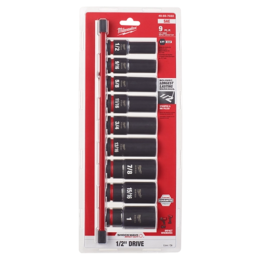 9PC SHOCKWAVE™ Impact Duty 1/2" Drive SAE Deep 6 Point Socket Set - 49-66-7022 - image 2