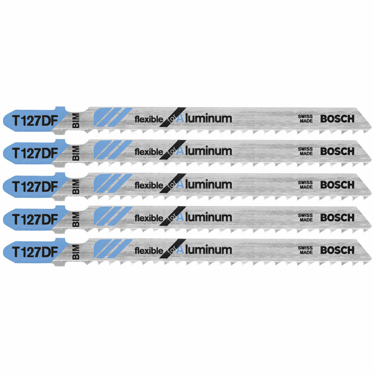 Bosch T127DF 5 pc. 4 In. 8 TPI Flexible for Aluminum T-Shank Jig Saw Blades