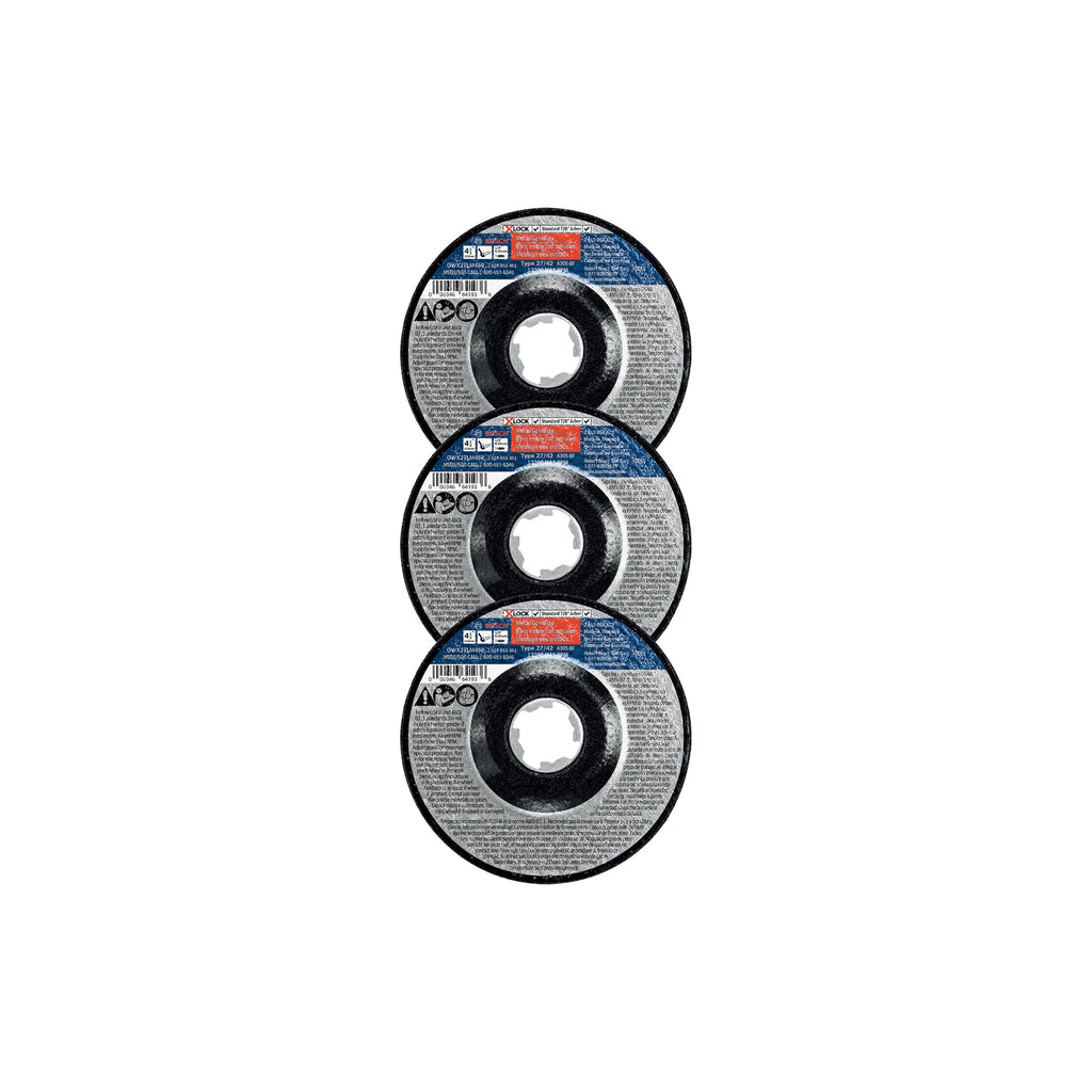 Bosch GWX27LM450P3 3-Pack, 4-1/2 In. x 1/4 In. X-LOCK Arbor Type 27 30 Grit Metal Grinding Abrasive Wheel