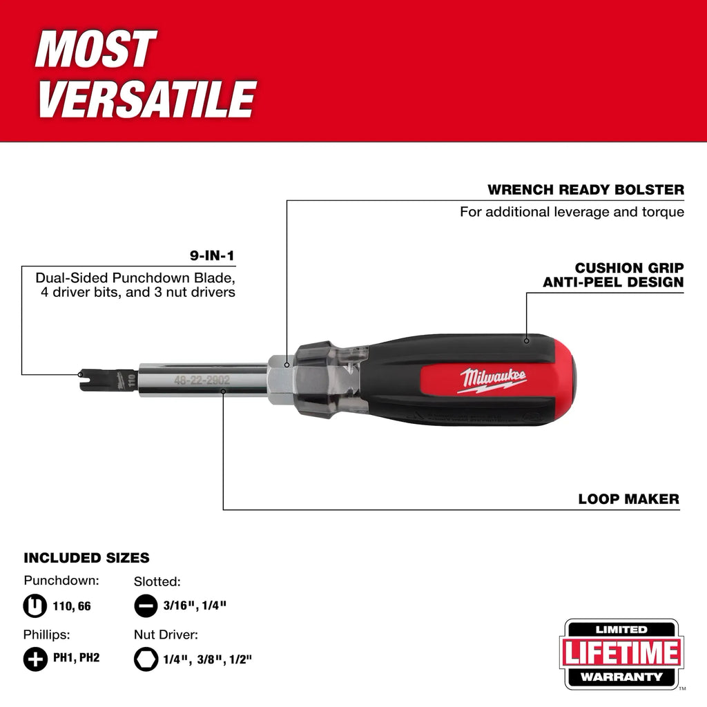 Milwaukee 9in1 Punchdown Multi-Bit Screwdriver | 48-22-2902