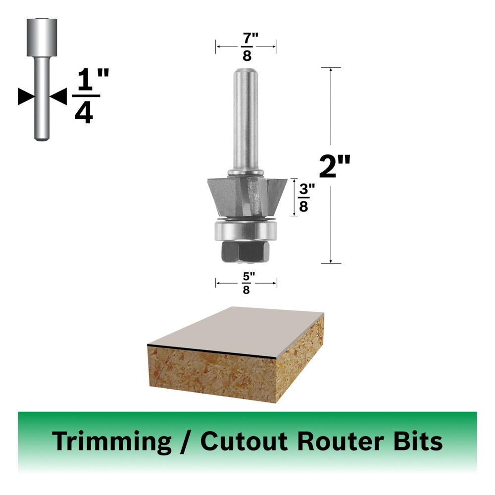 Bosch 85420M 22° x 3/8 In. Carbide Tipped 3-Flute Bevel Trim Assembly Bit