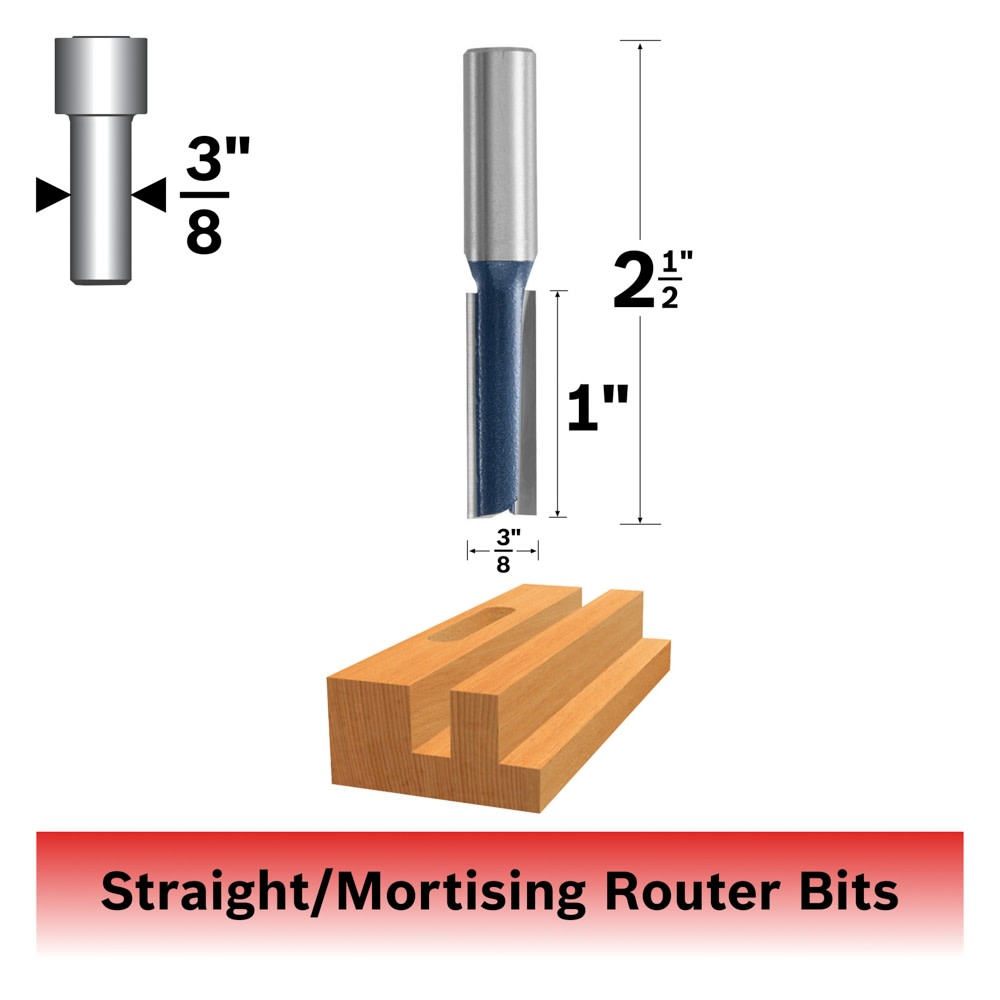 Bosch 85276M 3/8 In. x 1 In. Carbide Tipped 2-Flute Straight Bit