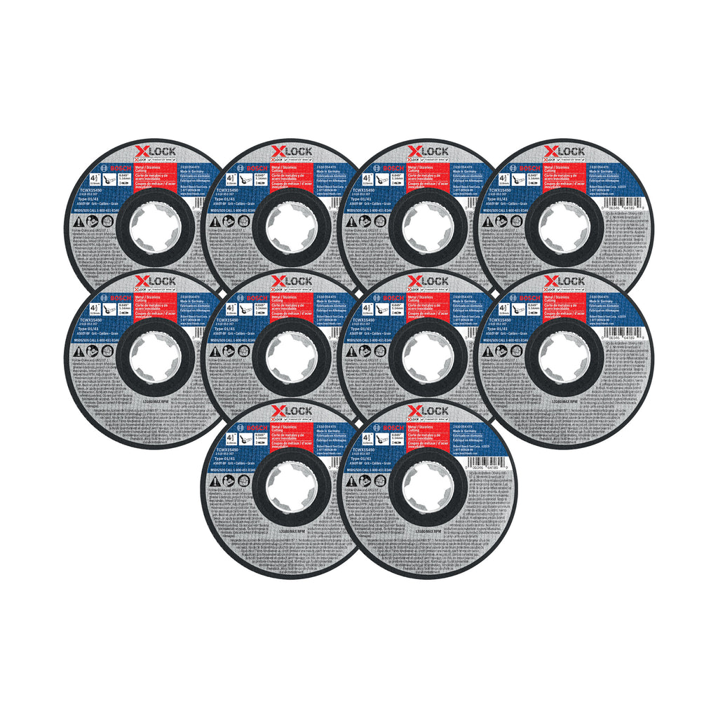 Bosch TCWX1S450P10 10 pc. 4-1/2 In. x .045 In. Type 1/41 X-LOCK Metal/Stainless Steel Fast Cutting Abrasive Wheel 60 Grit
