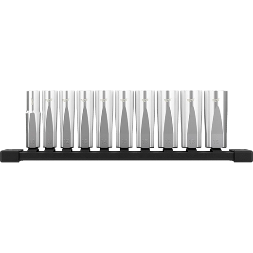 Milwaukee 10-Piece 3/8" Metric Deep Well Sockets with FOUR FLAT Sides | 48-22-9505