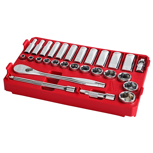 3/8” Drive 28pc Ratchet & Socket Set with PACKOUT™ Low-Profile Compact Organizer - SAE