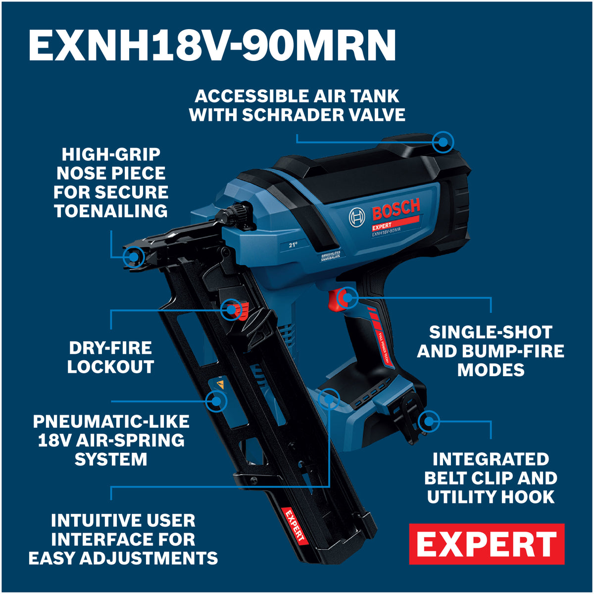 Bosch EXNH18V-90MRN EXPERT 18V 21-Degree Framing Nailer