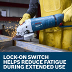Bosch GWS25-180JR 7 In. Large Angle Grinder – 15 Amp W/ Lock-On Trigger Switch and Rotatable Main Handle