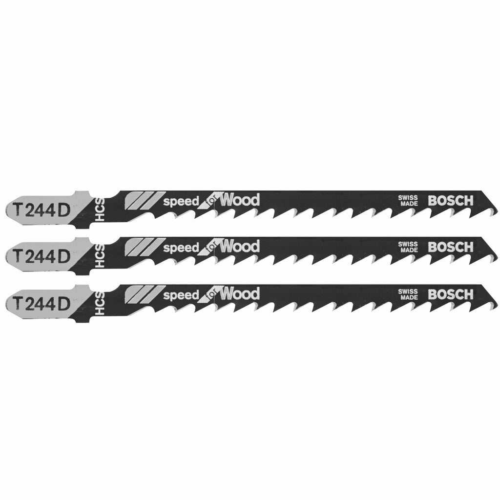 Bosch T244D3 3 pc. 4 In. 6 TPI Speed for Wood T-Shank Jig Saw Blades