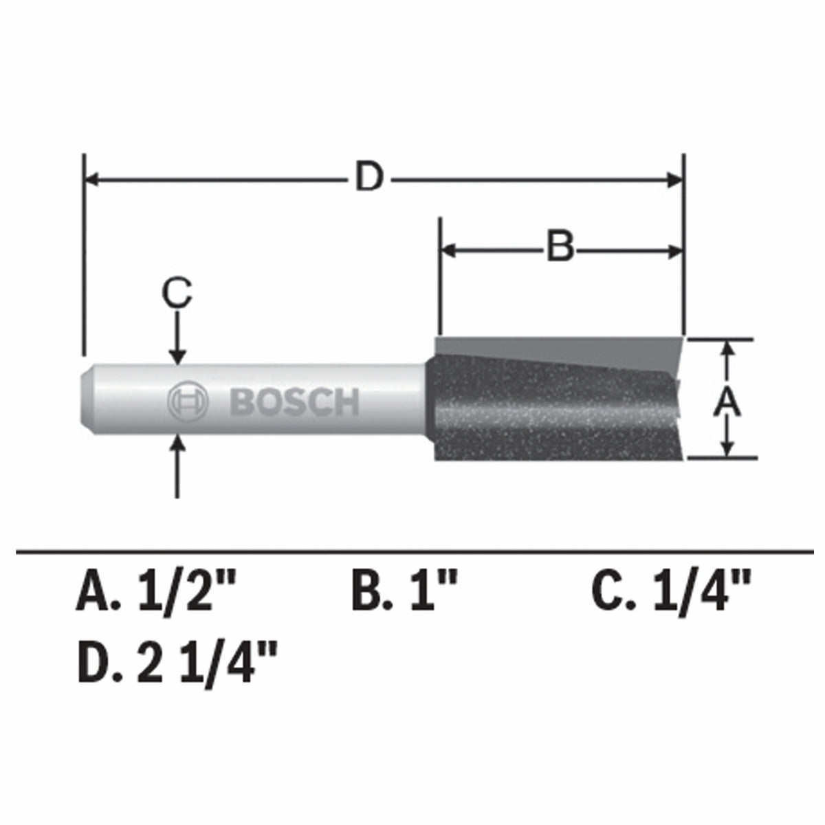 Bosch 85227MC 1/2 In. x 1 In. Carbide-Tipped Double-Flute Straight Router Bit