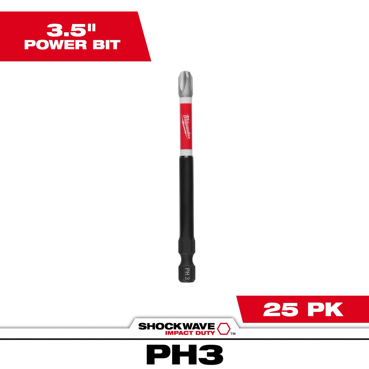 Milwaukee SHOCKWAVE Impact Duty 3-1/2" Phillips #3 Power Bits (25-Pack) | 48-32-4792