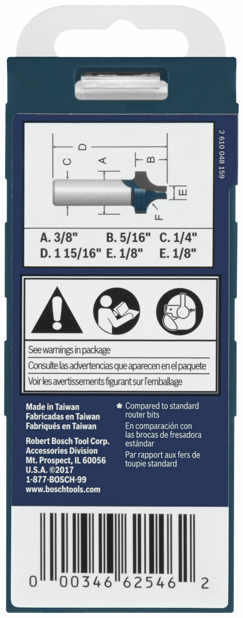 Bosch 85478MC 3/8 In. x 5/16 In. Carbide-Tipped Plunge Roundover Router Bit