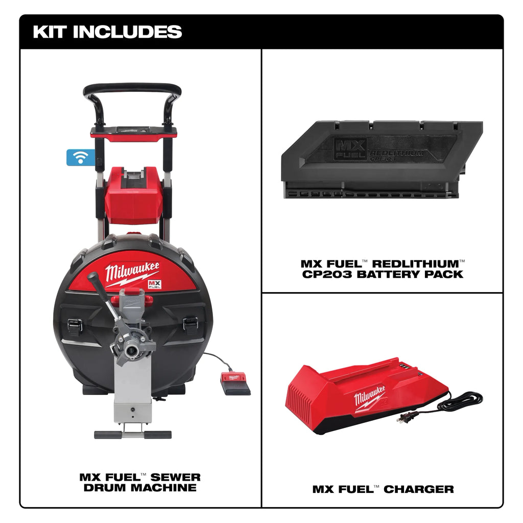 Milwaukee MX FUEL Sewer Drum Machine for 5/8“ - ¾“ Cable Kit | MXF500-1CP