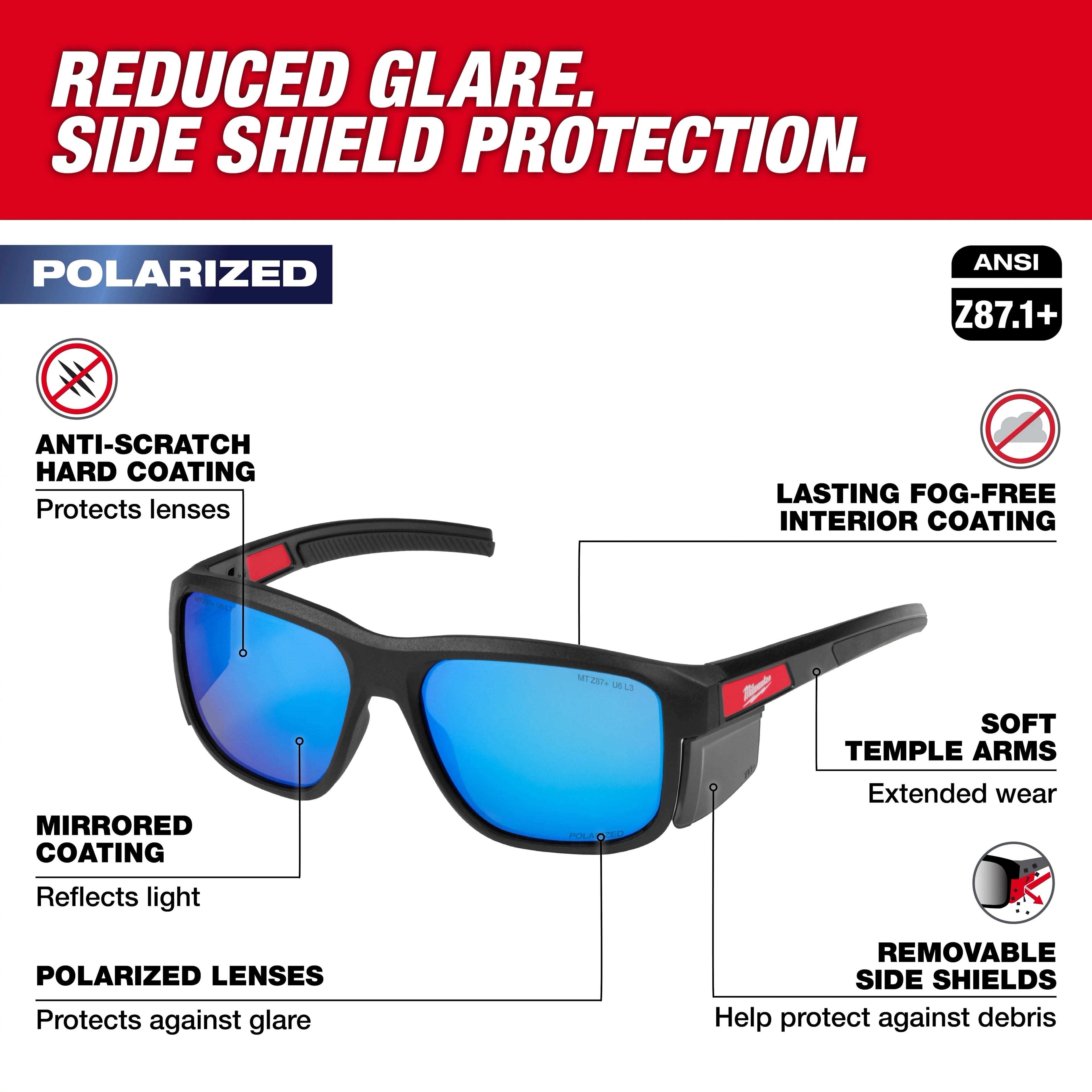 Polarized Full Frame Safety Glasses with Removable Side Shields