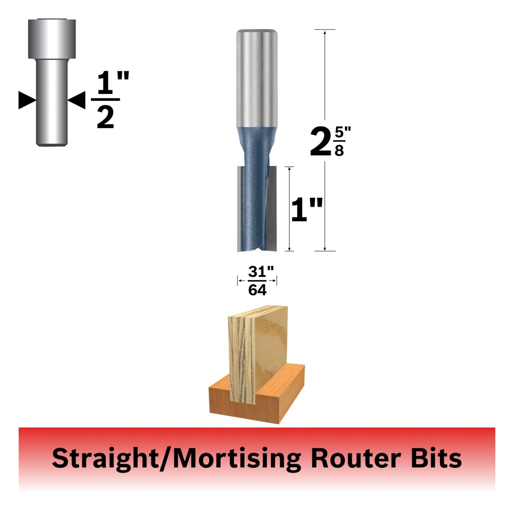 Bosch 84625M 31/64 In. x 1 In. Carbide Tipped Plywood Mortising Bit