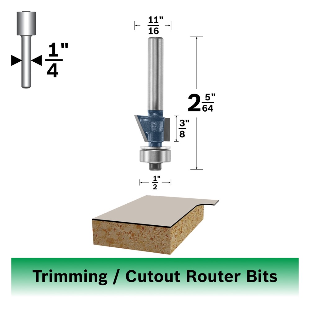 Bosch 85437M 22° x 3/8 In. Carbide Tipped 2-Flute Flush/Bevel Trim Bit