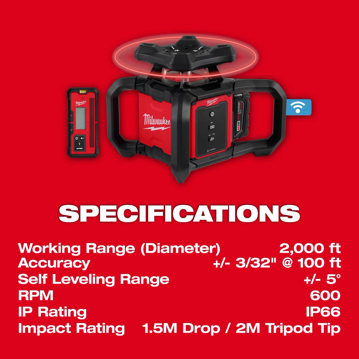 Milwaukee M18 Red Exterior Rotary Laser Level Kit with  Receiver, Tripod, & Grade Rod | 3701-21T