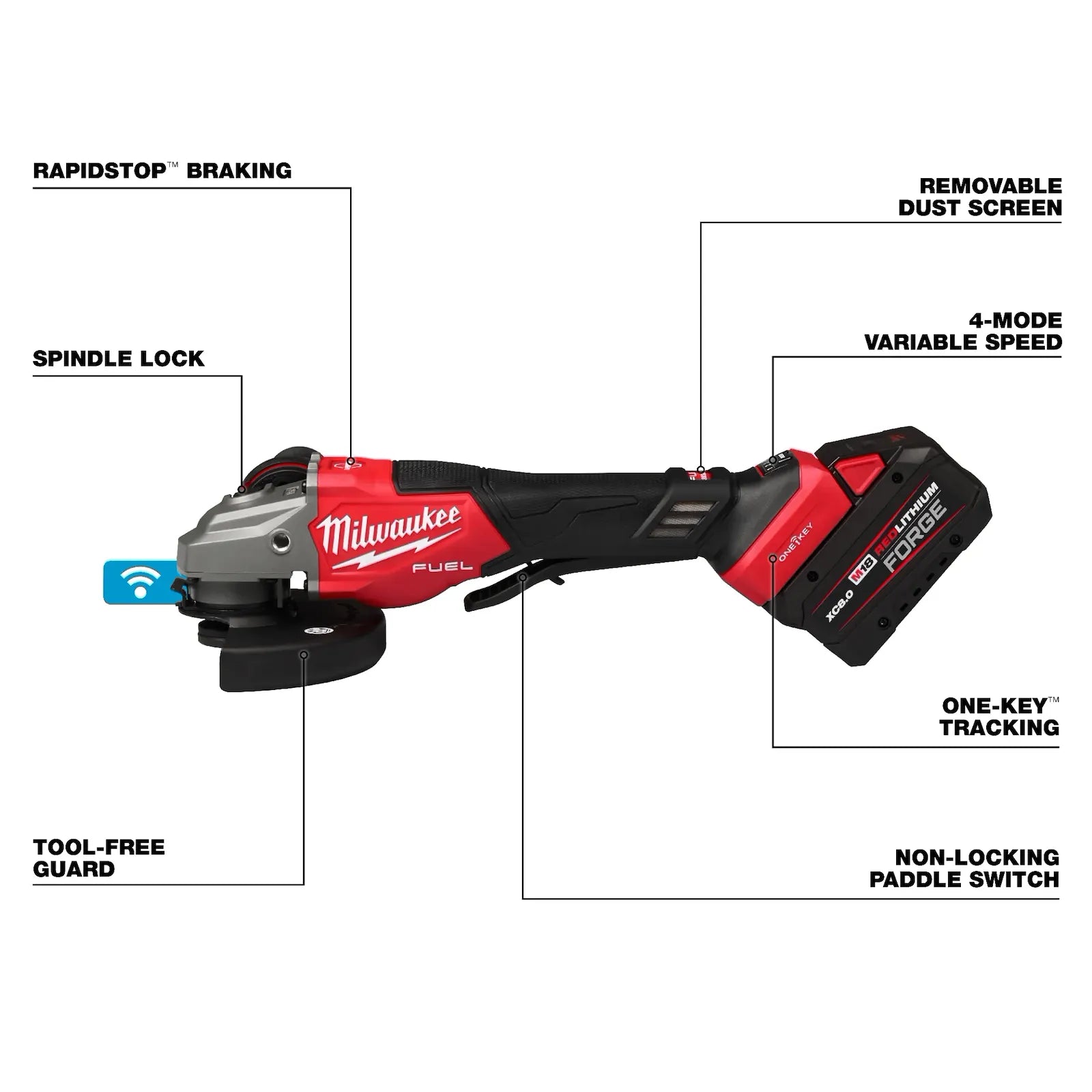 M18 FUEL™ 4-1/2"-6" Variable Speed Braking Grinder, Paddle Switch w/ ONE-KEY™