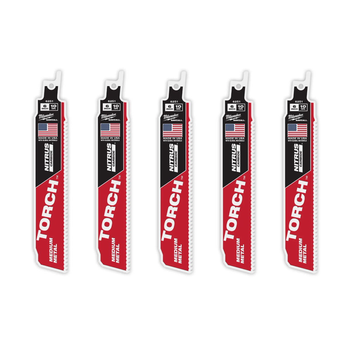 Milwaukee 6" 10TPI TORCH with NITRUS Carbide Teeth for Conduit and Strut 5PK | 48-00-6551