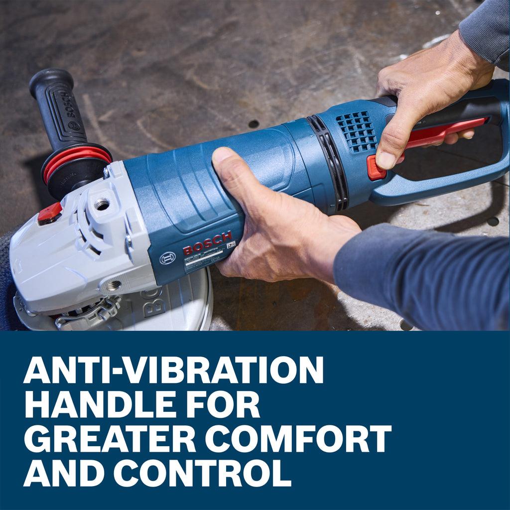 Bosch GWS25-230JR 9 In. Large Angle Grinder – 15 Amp W/ Lock-On Trigger Switch and Rotatable Main Handle