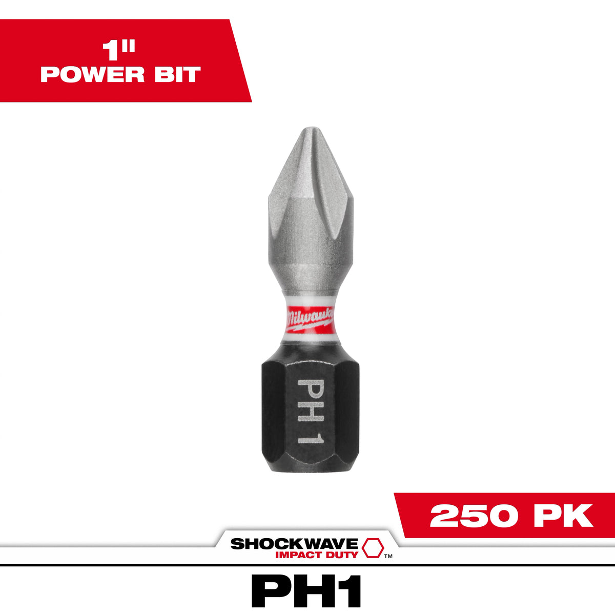 Milwaukee SHOCKWAVE Impact Duty 1" Phillips #1 Insert Bits (250-Pack) | 48-32-4880