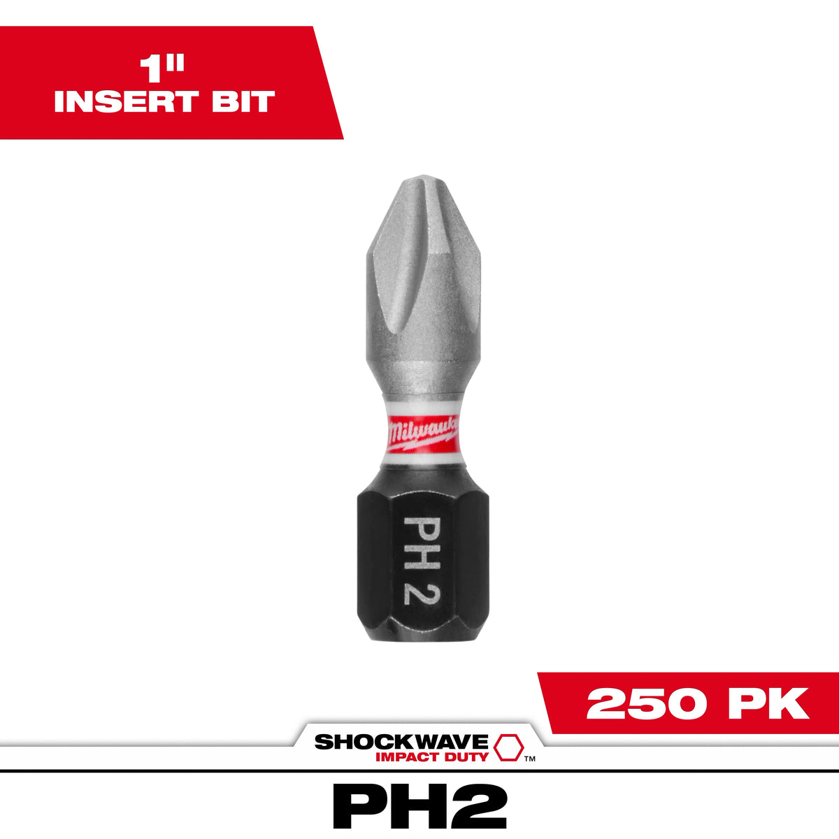 Milwaukee SHOCKWAVE Impact Duty 1" Phillips #2 Insert Bits (250-Pack) | 48-32-4881