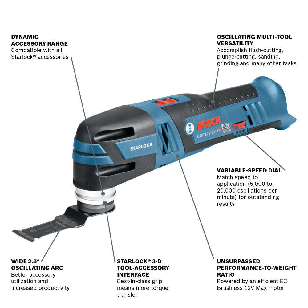 Bosch GOP12V-28N 12V Max EC Brushless Starlock Oscillating Multi-Tool (Tool Only)
