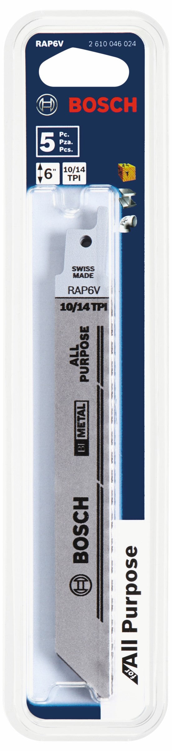 Bosch RAP6V 5 pc. 6 In. 10/14 V TPI All-Purpose Reciprocating Saw Blades