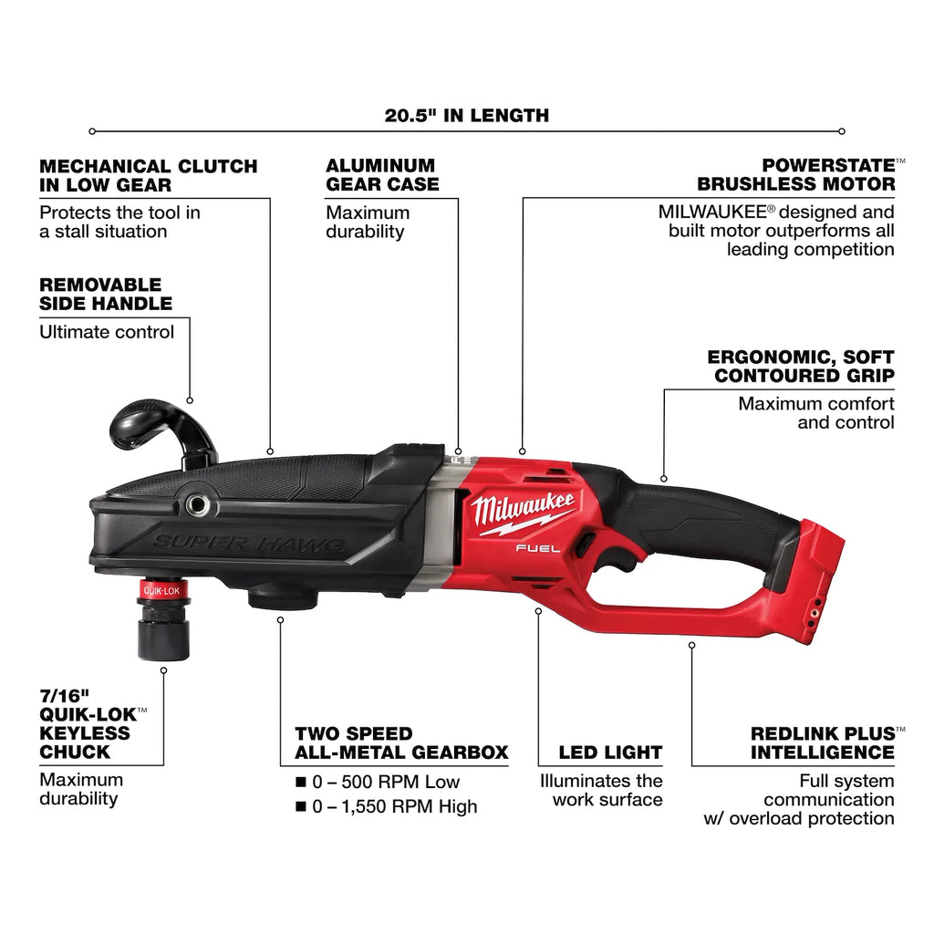 Milwaukee M18 FUEL SUPER HAWG Right Angle Drill with  QUIK-LOK | 2811-20