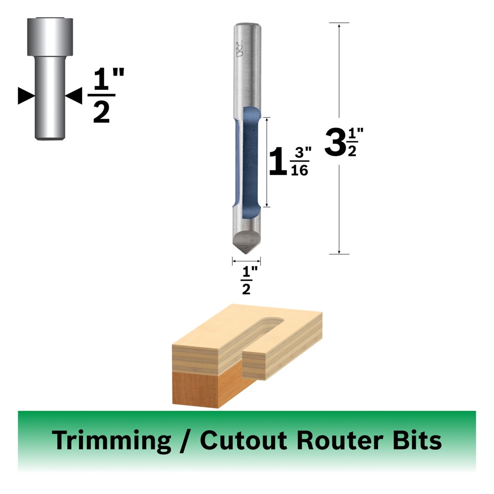 Bosch 85246 1/2 In. x 1-3/16 In. Carbide Tipped 1-Flute Pilot Panel Straight Bit
