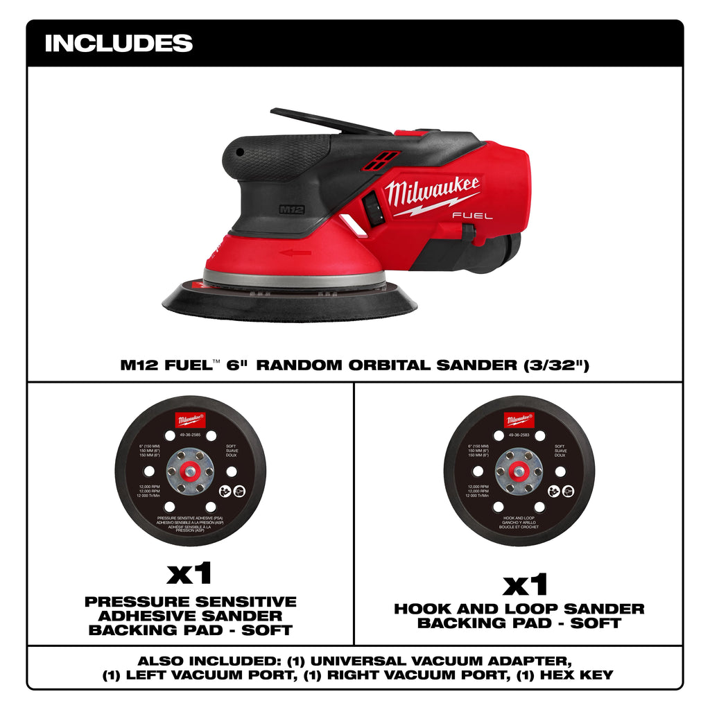 Milwaukee M12 FUEL 6" Random Orbital Sander – Configuration Options
