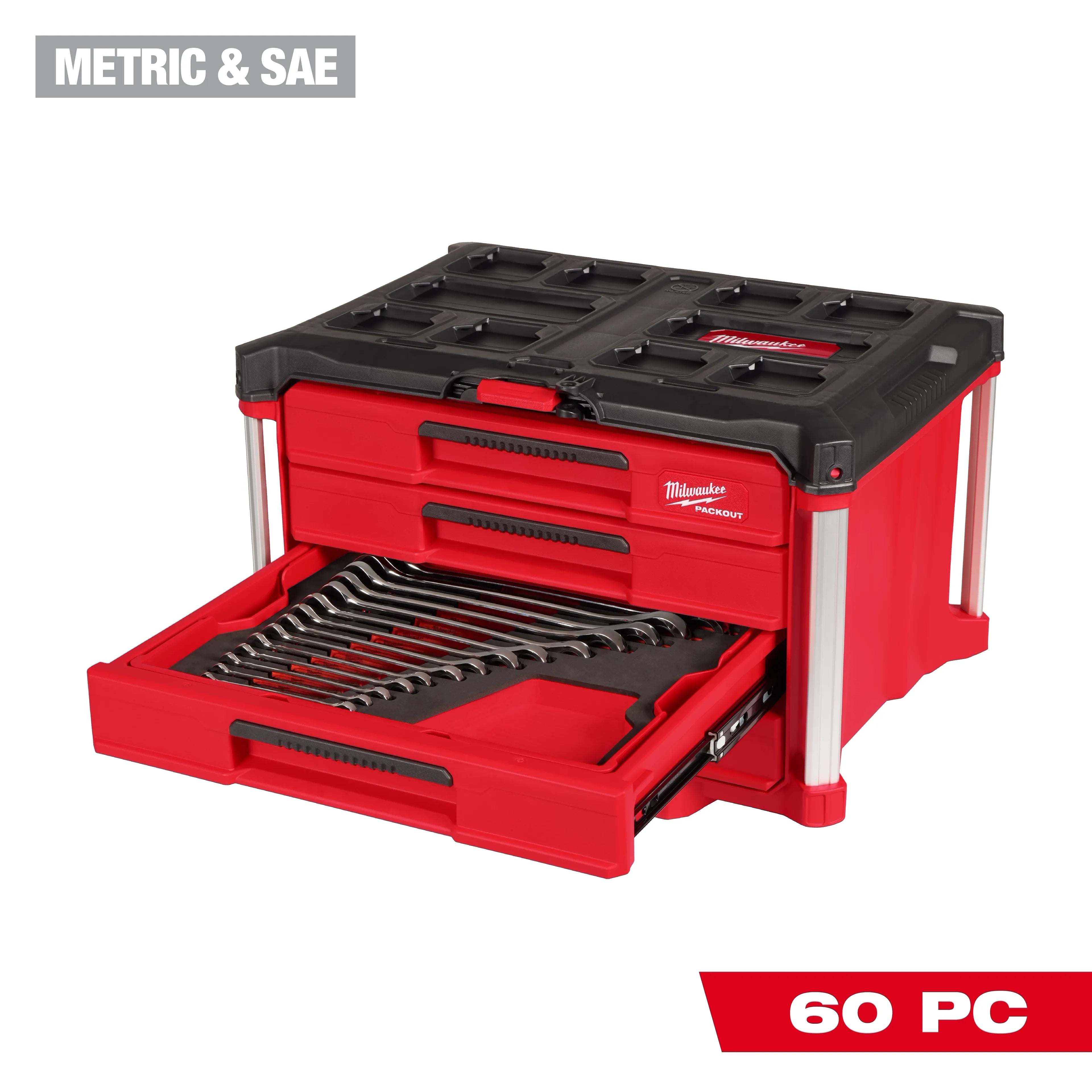60pc. Metric & SAE Combination Wrench Set with PACKOUT™ 4 Drawer Tool Box