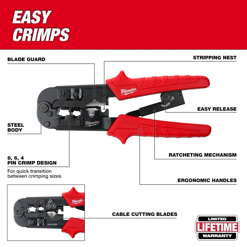 Milwaukee Ratcheting Modular Crimper & Stripper | 48-22-3076