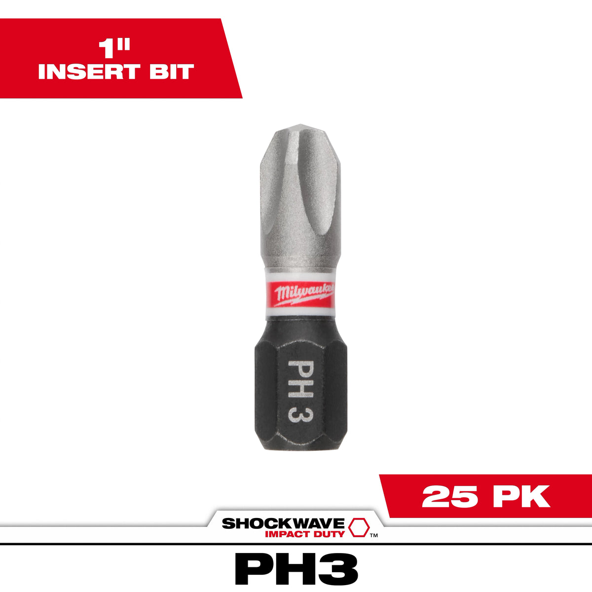 Milwaukee SHOCKWAVE Impact Duty 1" Insert Bit PHILLIPS #3 (25-Pack) | 48-32-4713