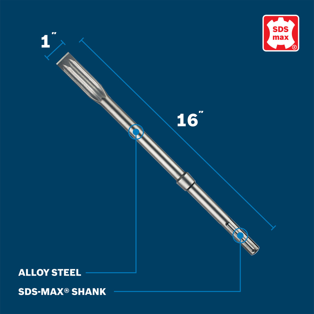 Bosch HS1935 1 In. x 16 In. R-Tec Flat Chisel SDS-max Hammer Steel