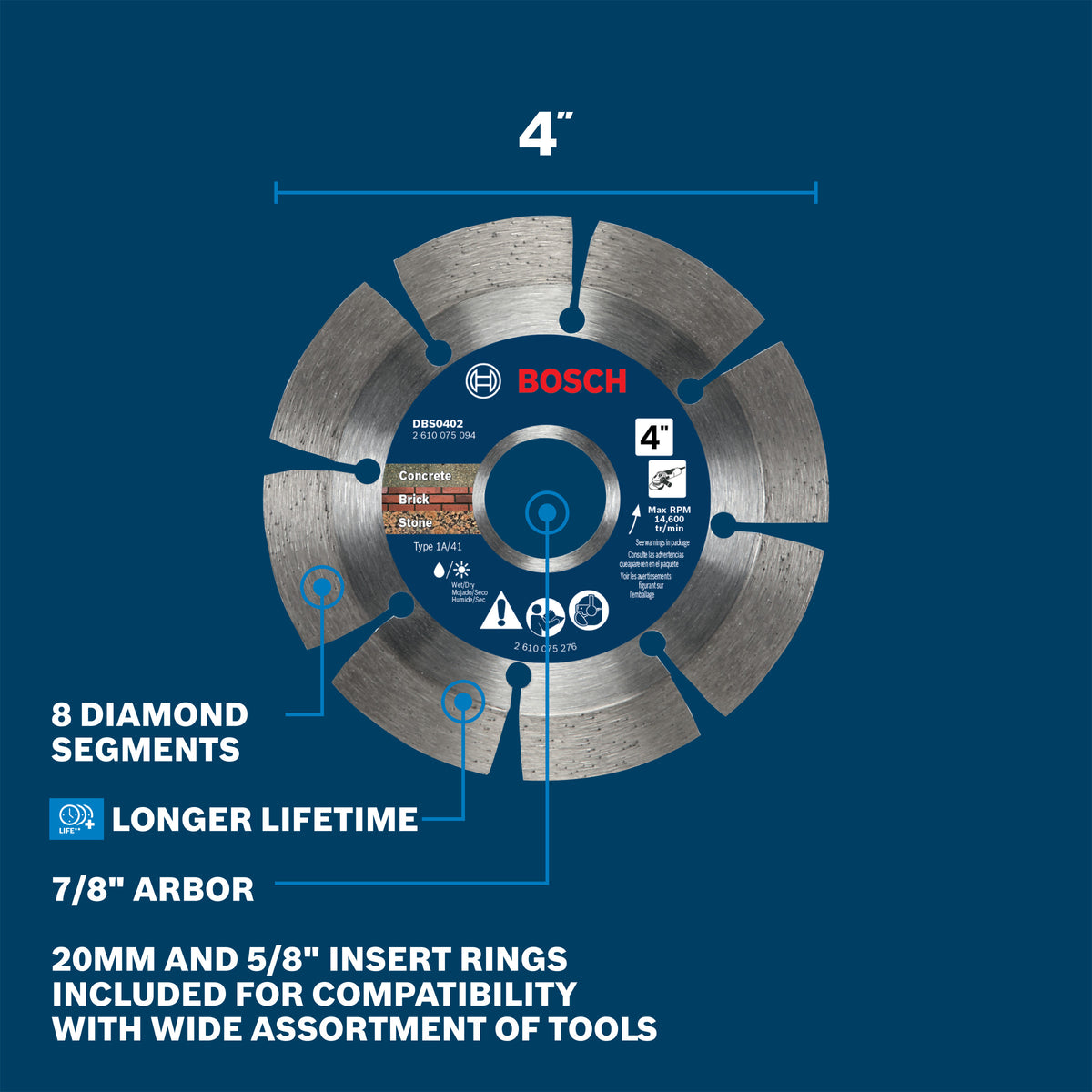 Bosch DBS0402 4 In. Premium Segmented Rim Diamond Blade for Universal Rough Cuts