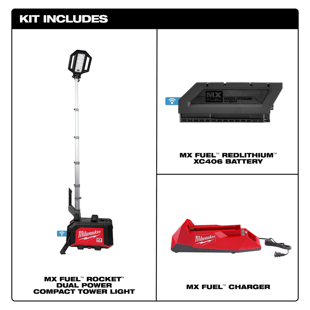 Milwaukee MX FUEL ROCKET Dual Power Compact Tower Light | MXF040-1XC