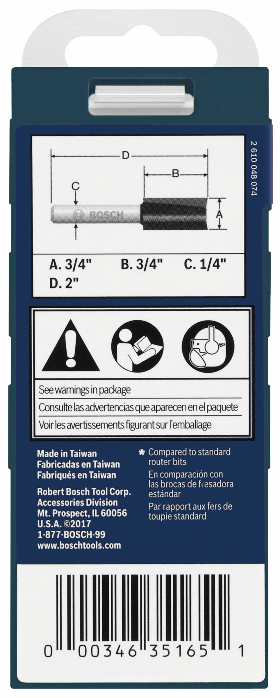 Bosch 85232MC 3/4 In. x 3/4 In. Carbide-Tipped Double-Flute Straight Router Bit
