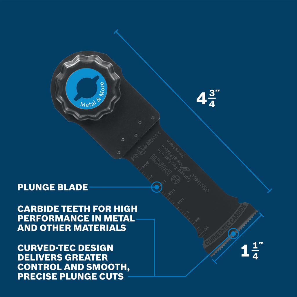 Bosch OSM114CC 1-1/4 In. StarlockMax Oscillating Multi-Tool Curved-Tec Carbide Extreme Plunge Blade