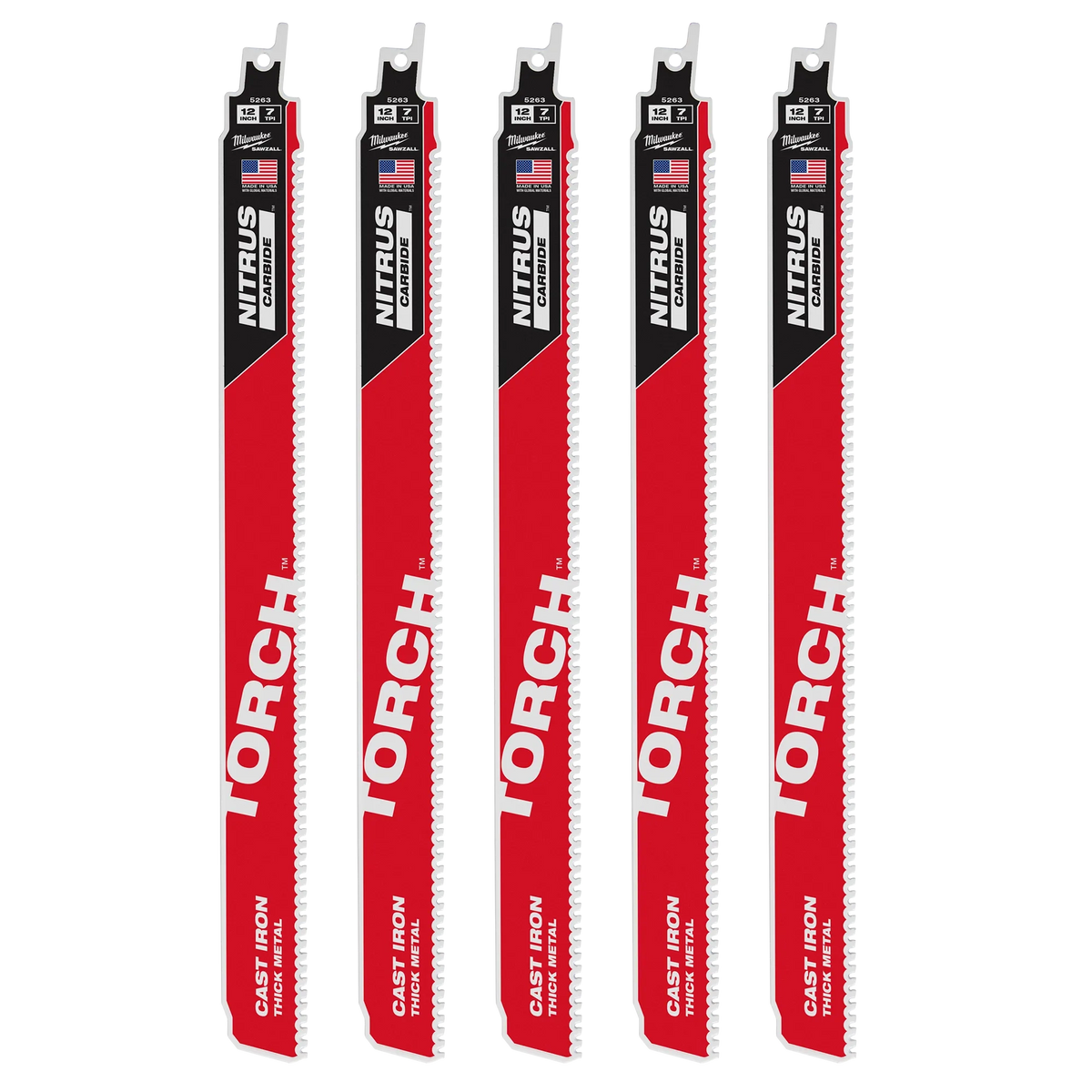 Milwaukee 12" 8 TPI TORCH with NITRUS Carbide for Cast Iron SAWZALL Blade 5PK | 48-00-5563