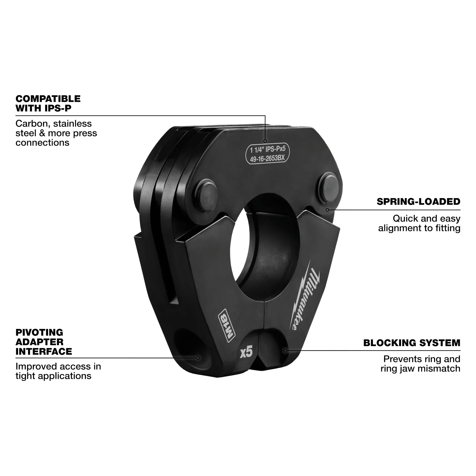 1/2" - 2" IPS-P Pivoting Press Ring Kit for M18™ FORCE LOGIC™ Press Tools