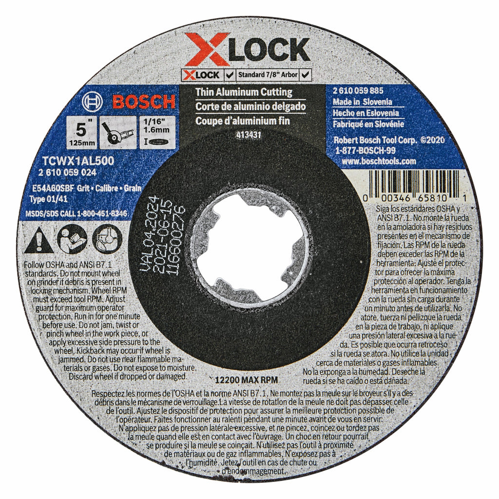 Bosch TCWX1AL500 5 In. x 1/16 In. X-LOCK Arbor Type 1A (ISO 41) 46 Grit Metal Cutting Abrasive Wheel