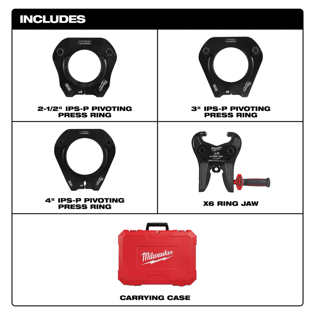 Milwaukee 2-1/2" - 4" IPS-P Pivoting Press Ring Kit for M18 FORCE LOGIC Long Throw Press Tool | 49-16-2698X