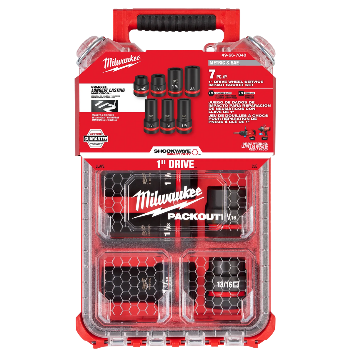 Milwaukee SHOCKWAVE Impact Duty 1” Drive 7-Piece MM & SAE Wheel Service Socket PACKOUT Set | 49-66-7840