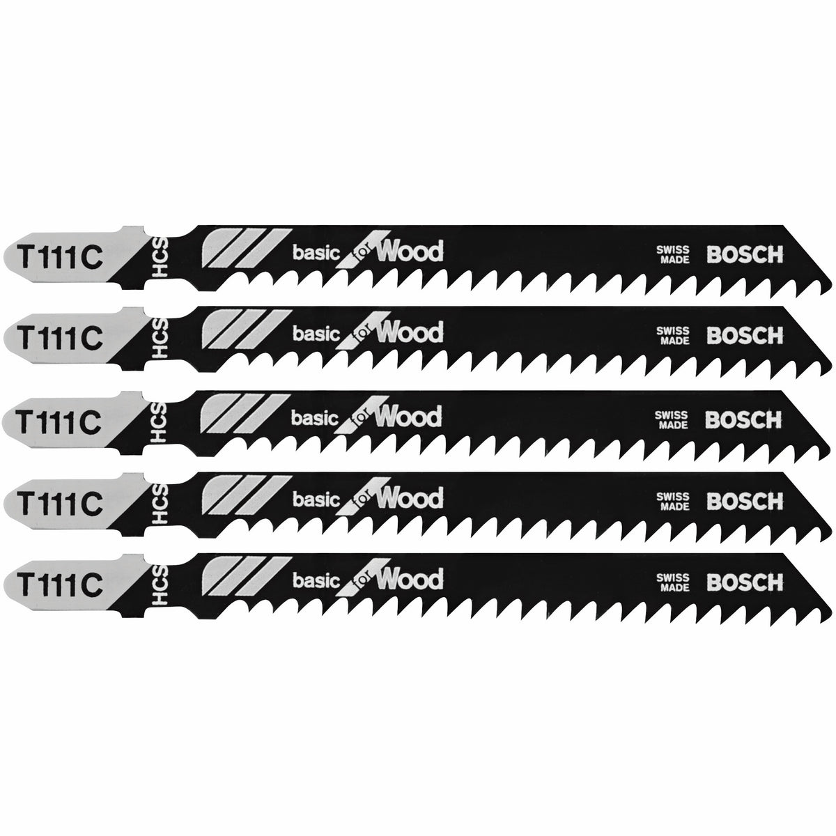 Bosch T111C 5 pc. 4 In. 8 TPI Basic for Wood T-Shank Jig Saw Blades
