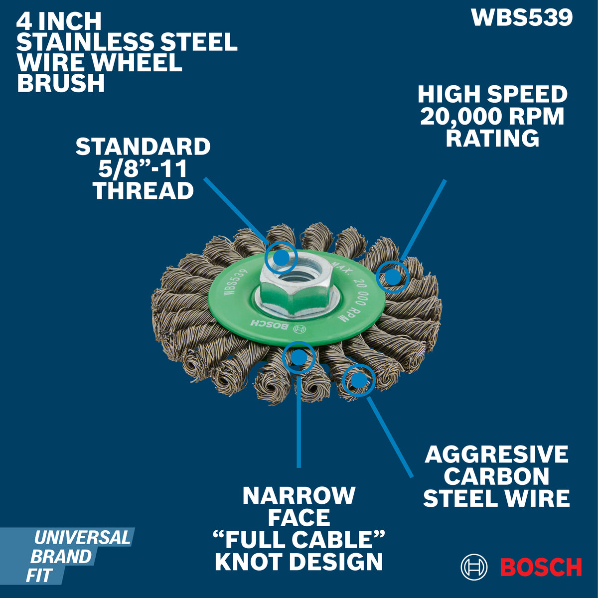 Bosch WBS539 4" Full Cable Knotted Wire Wheel