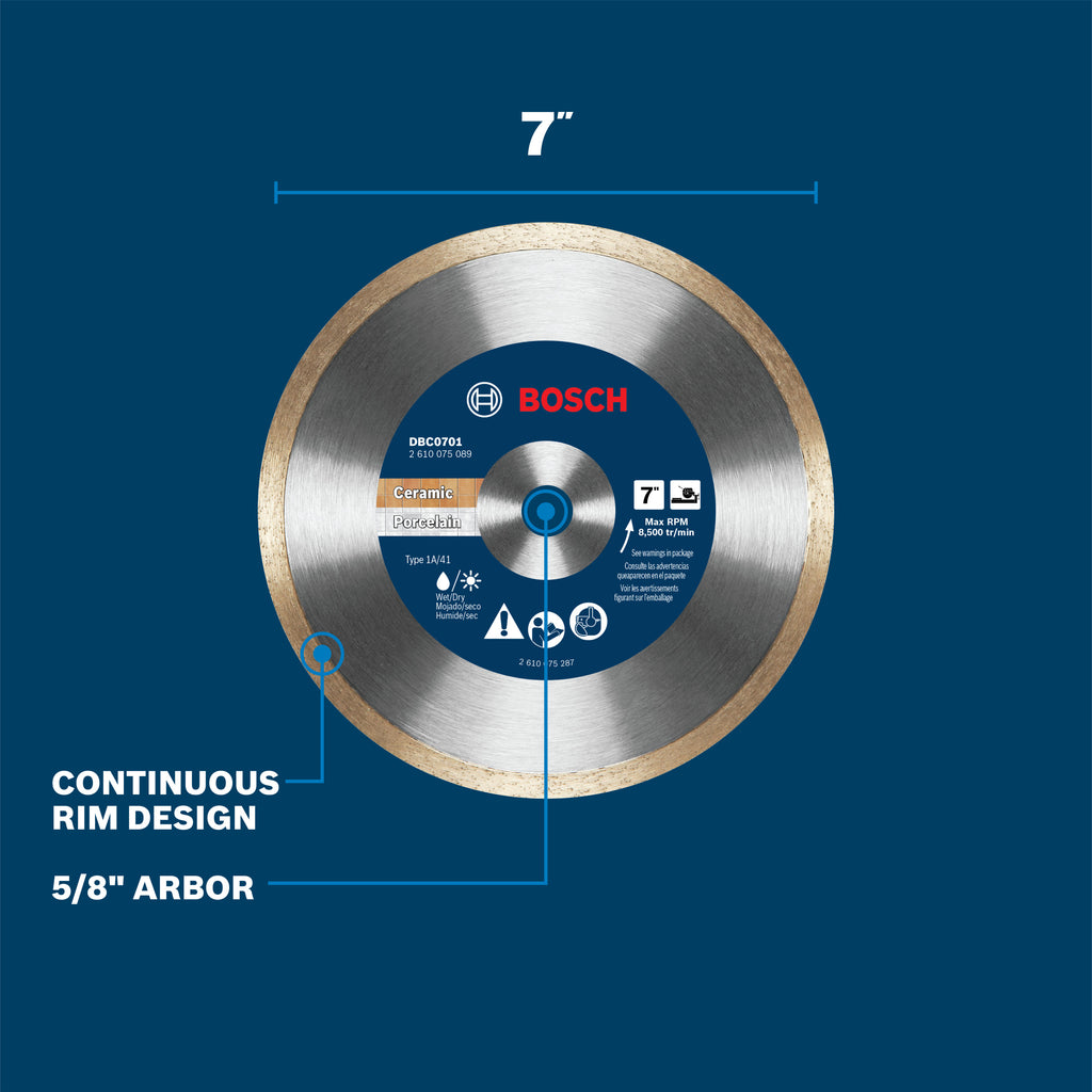 Bosch DBC0701 7 In. Continuous Rim Diamond Wheel for Precise Cuts