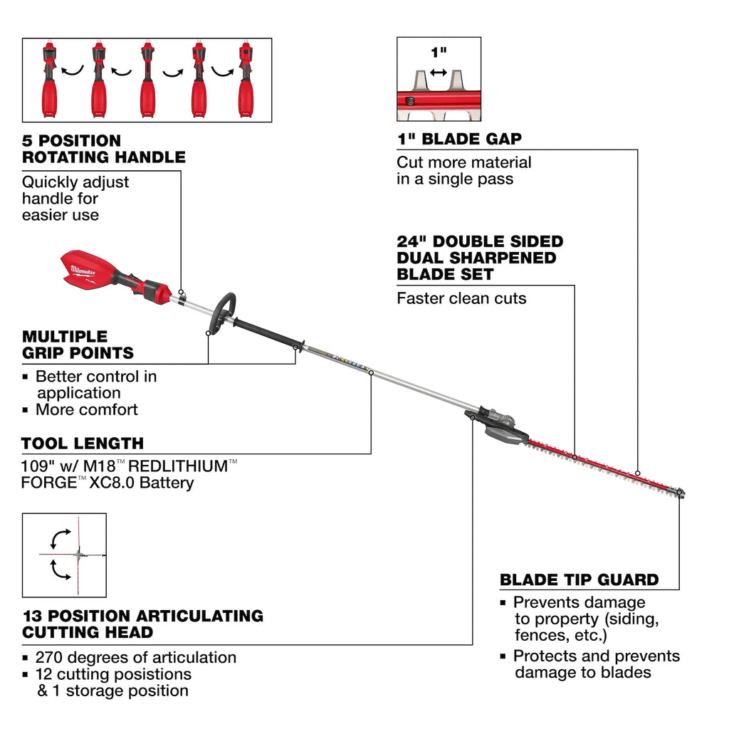 M18 FUEL™ Extended Pole Articulating Hedge Trimmer