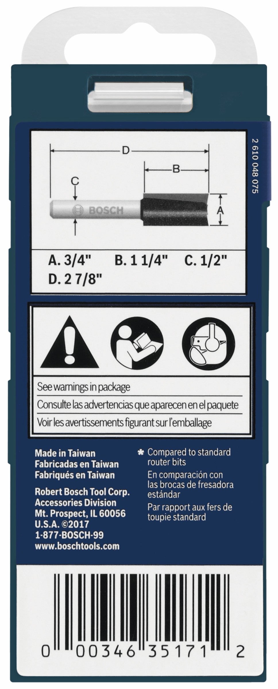Bosch 85265MC 3/4 In. x 1-1/4 In. Carbide-Tipped Double-Flute Straight Router Bit